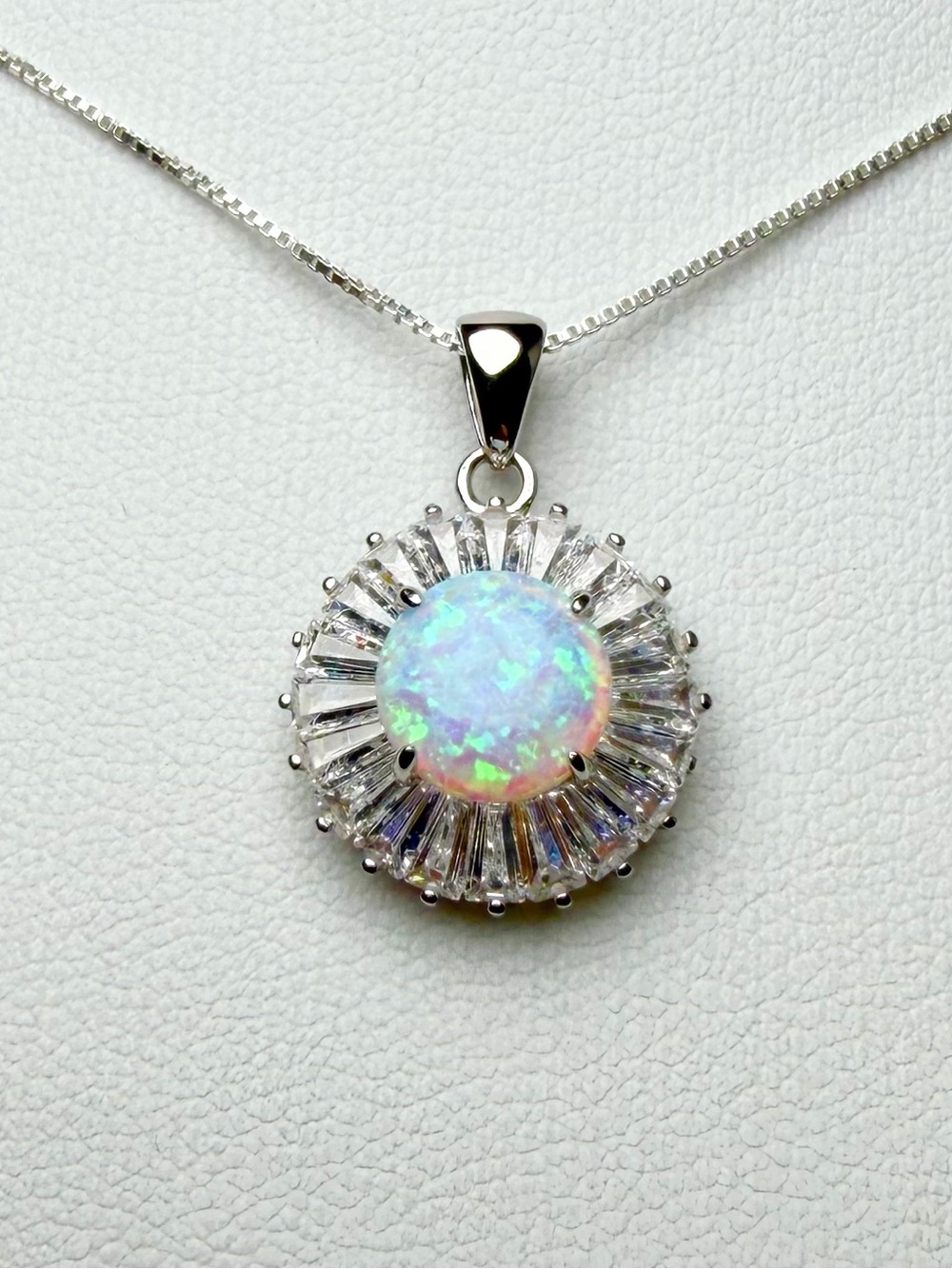 Opal Halo Pendant Necklace Sterling Silver 18in Italian Box Chain Lab Grown